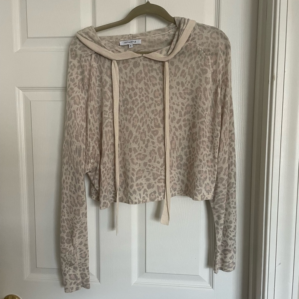 Cropped cheetah print hoodie